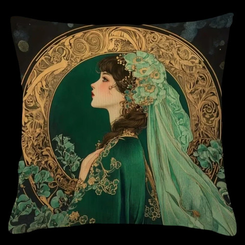 Vintage kissen jugendstil frau - kissen,
