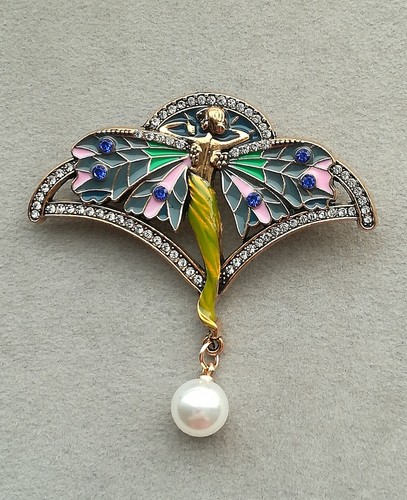 Jugendstil brosche nymphe gold - jugendstil,