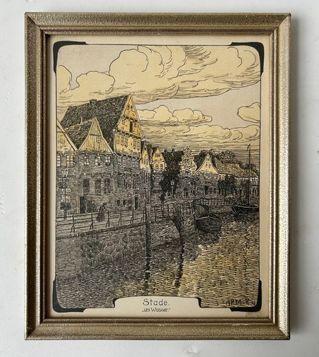 Lithografie häuser stade - häuser,