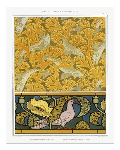 Jugendstil fisch vogel - fisch, &