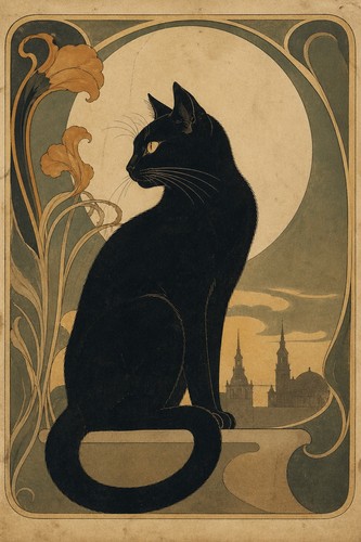 Jugendstil schwarze katze - schwarze,