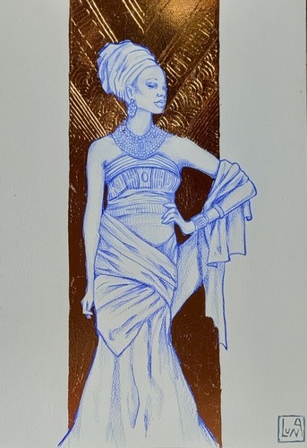 Jugendstil lady blau - jugendstil, gold